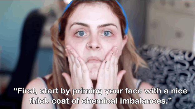 Geliebter begins by priming her face just like any other makeup tutorial video... Except not.