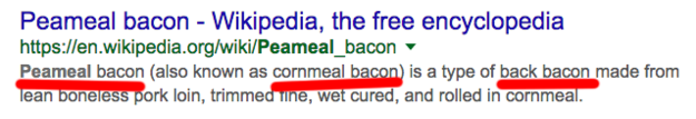 Because a highly reputable source described "peameal bacon" as three different things! Or gave it three different names.
