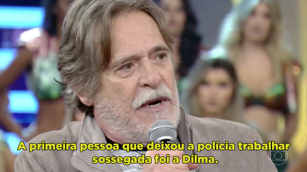 Zé de Abreu falou durante aproximadamente 17 minutos e Faustão manteve-se calado a maior parte do tempo, escutando o entrevistado com paciência e às vezes fazendo algumas interações. Em um momento, o ator disse que "não vê ninguém importunar o Roger, que a gente sabe que é de direita, ou o Lobão, que está jantando, é só contra o nosso lado" e que este ódio "foi incutido na cabeça das pessoas". Faustão perguntou se "este ódio não seria a consequência de casos como o Mensalão, Petrolão?", ao que Zé de Abreu concordou. Ao final, Faustão falou sobre "o combate à intolerância" e ressaltou que deu espaço para o desabafo de Zé de Abreu, assim como deixou Ary Fontoura fazer um desabafo contra a presidente Dilma no programa. "Não importa se você concorda ou não, tem que lutar até a morte pelo direito de falar. Eu não concordo com muita coisa do Zé, mas ele não é meu inimigo, ele pode ser meu adversário de ideias", disse.