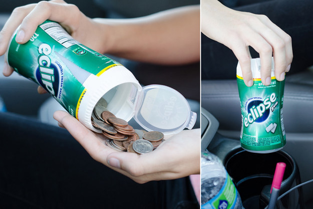 Keep extra change in an empty gum container.
