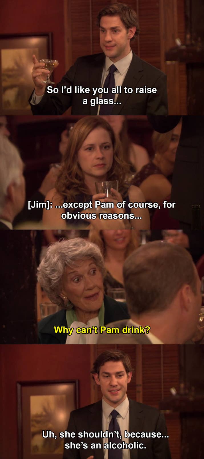 The Episode: "Niagara, Part 1" (Season 6, Episode 4)Why It Hurts To Watch: There's a big to-do about how Pam's very conservative grandmother is the only one who doesn't know about the pregnancy, so there's that. Then, Michael tries to mitigate the situation by saying that Jim and Pam "made a mistake." Plus, Jim is usually so smooth, so it's tough to watch him flounder.