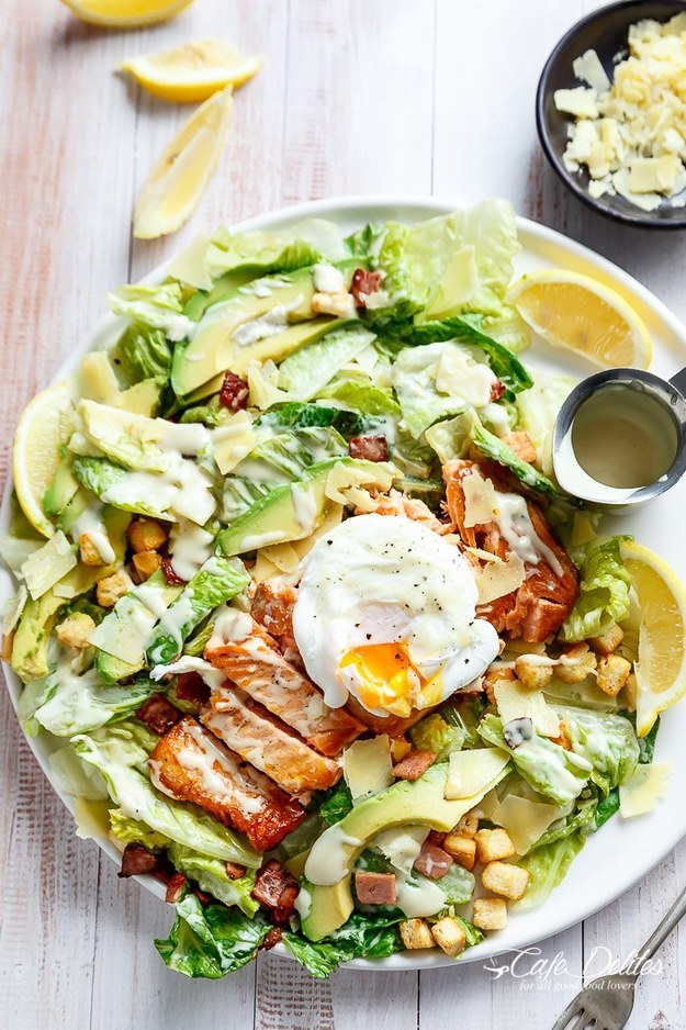 Salmon & Avocado Caesar Salad