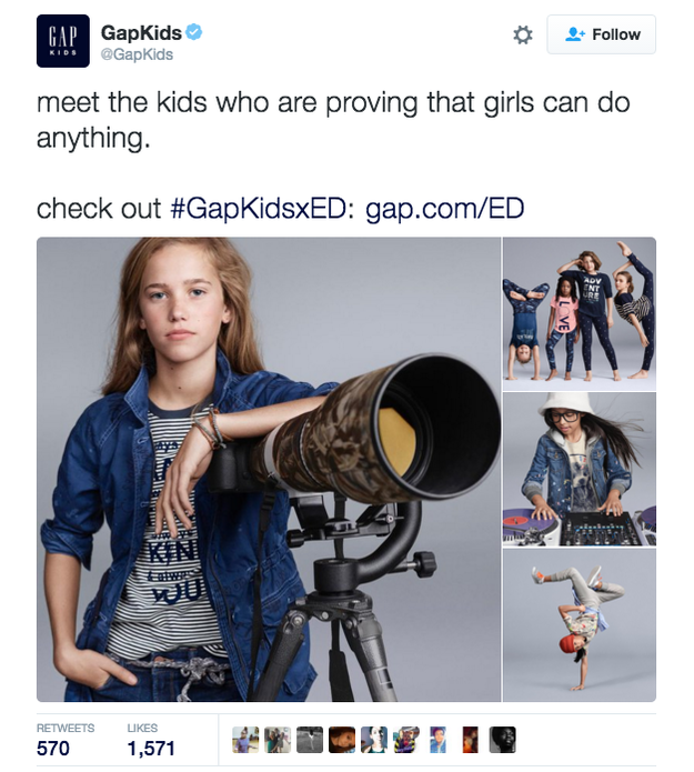 Samedi, le compte Twitter de @GapKids a publié une photo tirée d'une campagne publicitaire où figurent de jeunes adolescentes.
