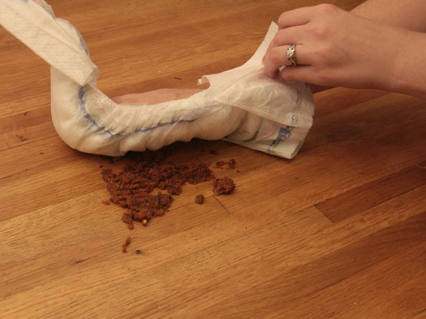 No towels or wipes?! NO PROBLEM! (Note: that's hamburger meat, and diapers clean up other messes pretty damn well)