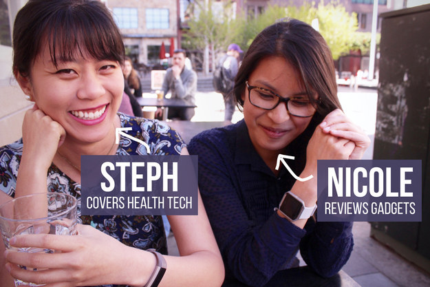 Hi! We're Stephanie and Nicole – and we reviewed Fitbit's newest bands: the stylish Alta ($130) and the Blaze ($200) smartwatch.