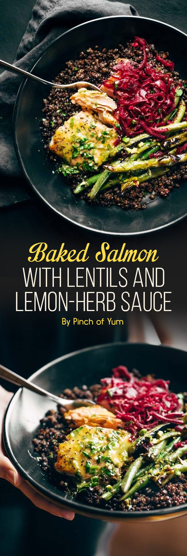 Baked Salmon with Lentils and Lemon-Herb Sauce