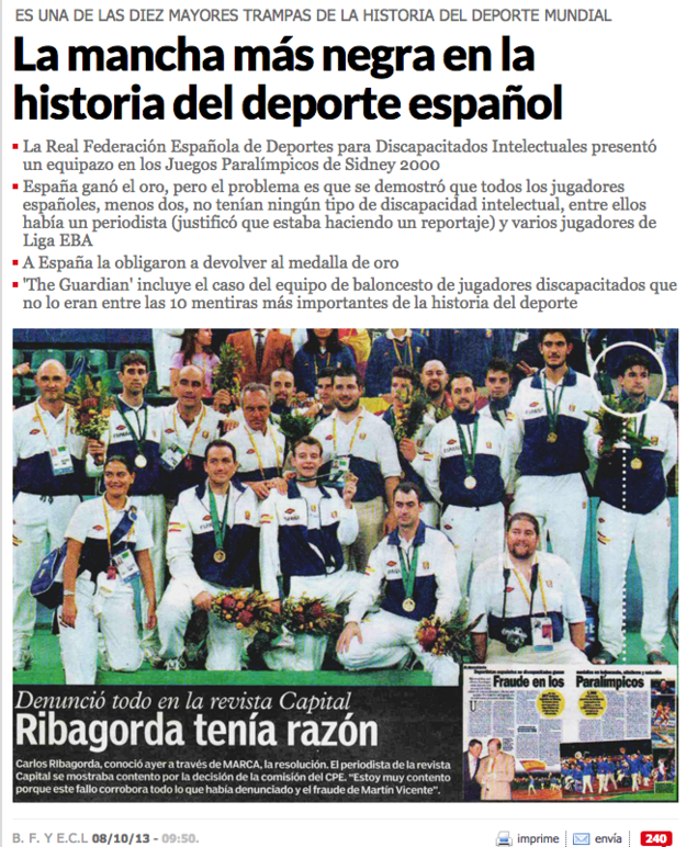 Porque en los Juegos Paralímpicos de Sidney 2000 ganamos el oro PERO se descubrió que, a excepción de dos jugadores, ninguno tenía discapacidad intelectual.