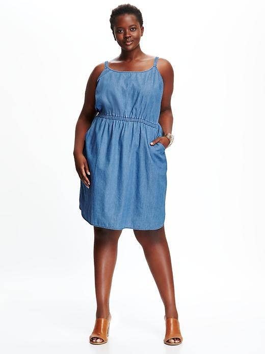white christmas dresses Light Blue Ruffled 3/4 Sleeve Buttoned Front Plus Size Denim Dress – The  Rusted Nail Boutique main image 0