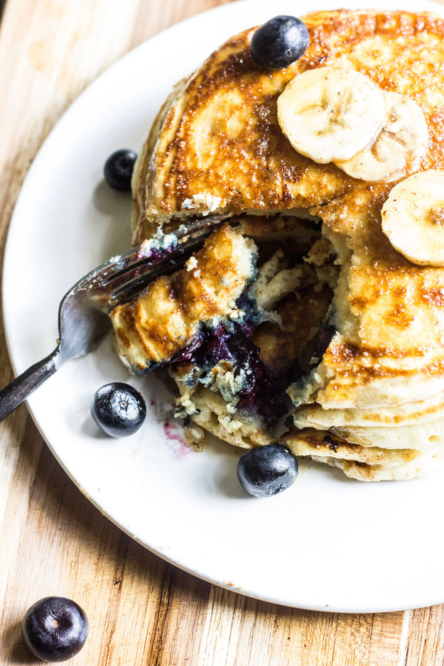 Blueberry Banana Pancakes With Almond Butter Maple Syrup