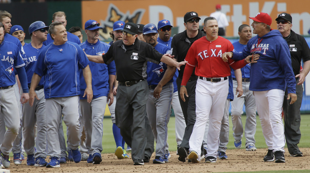 Rougned Odor PUNCHES Jose Bautista in the FACE ! - Toronto Blue Jays vs  Texas Rangers Brawl / Fight on Make a GIF