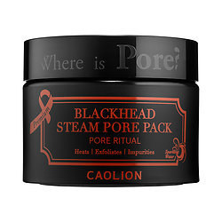 Caolion Premium Blackhead Steam Pore Pack cleanses impurities, eliminates blackheads, and exfoliates dead skin cells with a steaming effect.