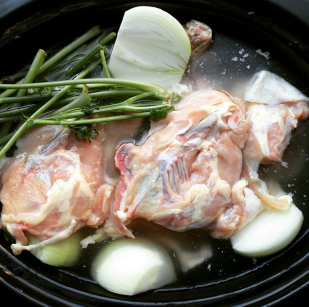 ...then make a big batch of chicken stock (or ~bone broth~, as the kids are calling it these days) in your slow cooker with the leftover bones.