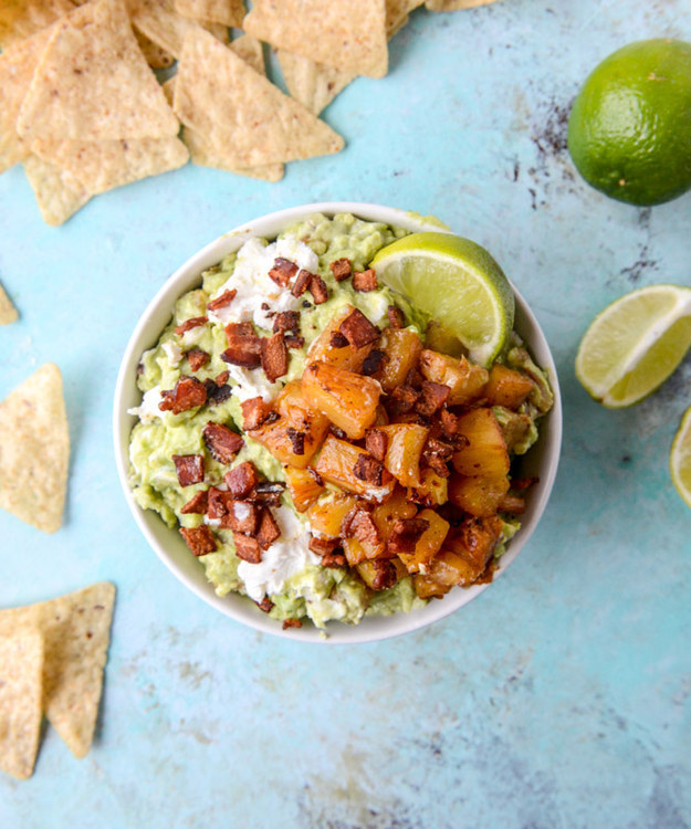 Caramelized Pineapple, Bacon and Goat Cheese Guacamole