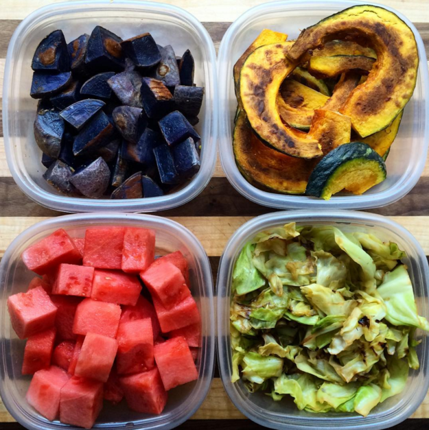 Don't just prep cooked, savory food. Cut up raw fruit like melon or mango, so that it's super convenient to snack on.