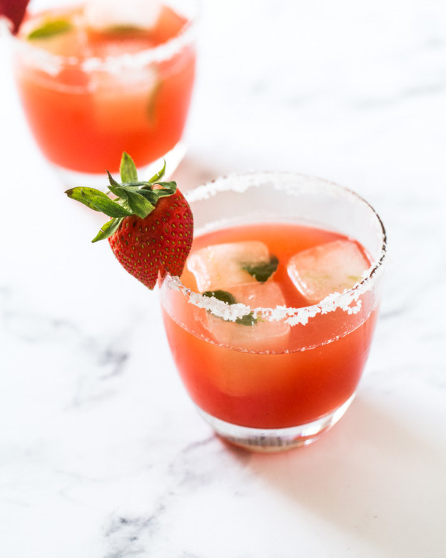 Strawberry Rhubarb Margaritas With Mint Lime Ice