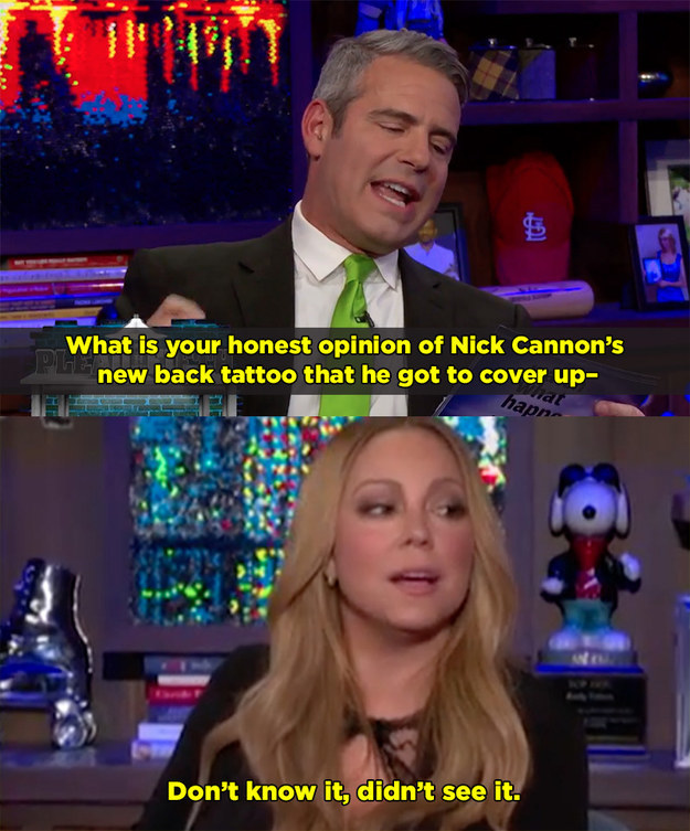 Mariah had no problem answering a question about her ex-husband's back tattoo.