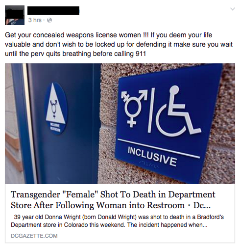 Mara Keisling, executive director of the National Center for Transgender Equality, said she's noticed a spike in anti-trans rumours and hoaxes since the law was passed.