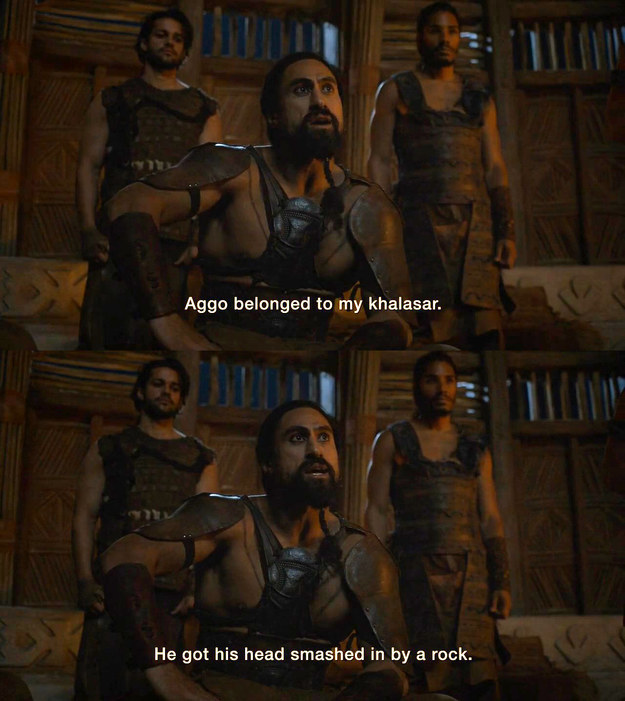 Later, we learn that his name was Aggo, and he was part of Khal Moro's khalasar.