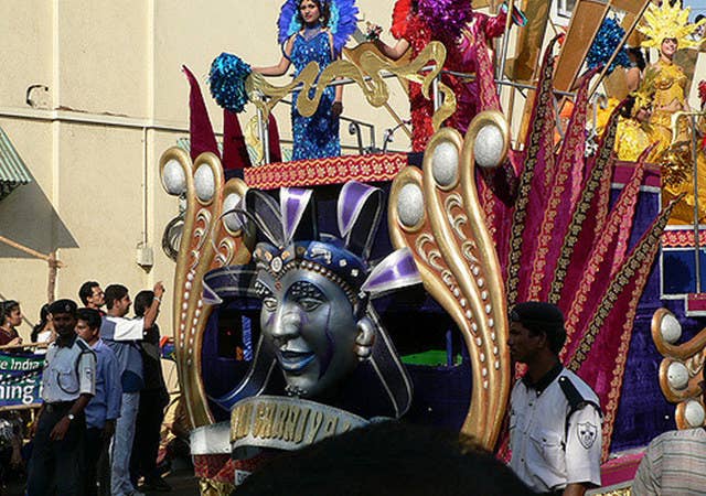 The exciting and fun-filled three-day non-stop extravaganza of fun, frolic, song, music and dance that is uniquely Goan! Celebrated since the 18thcentury, it was meant to be a feasting-drinking-merrymaking orgy just before the 40 days of Lent; a time of abstinence and spirituality. In the Carnival huge parades through the cities are organized with bands, floats and dances and balls in the evenings. The final day concludes with the famous Red-and-Black dance held by the Clube Nacional in Panjim.The carnival is presided over by King Momo, who on the opening day orders his subjects to party. The festival attracts thousands of tourists.