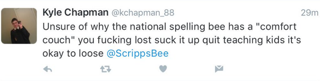 A fellow who goes by Kyle Chapman, however, thinks kids should just "suck it up" and Scripps should "quit teaching kids it's okay to loose." Loose.