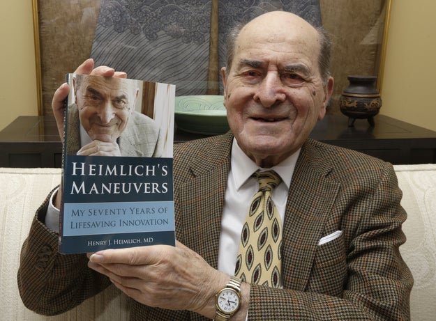 Dr. Henry Heimlich, the 96-year-old inventor of the Heimlich maneuver, used his own technique for the first time to save a woman who was choking on a piece of hamburger, the Cincinnati Enquirer reported.