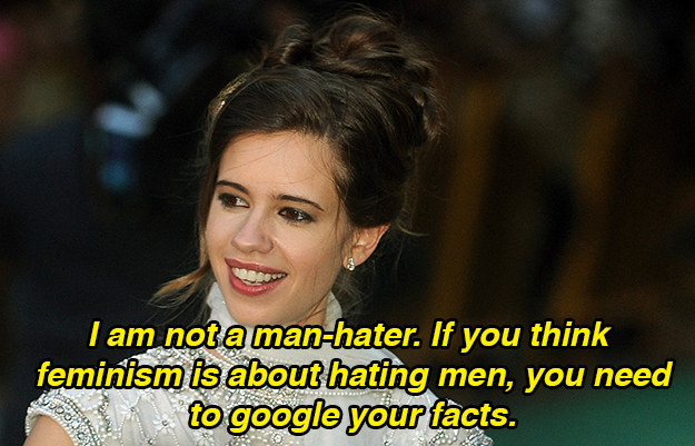 Kalki in a bedazzled dress and hair in an updo saying, &quot;I am not a man-hater. If you think feminism is about hating me, you need to google your facts.&quot;