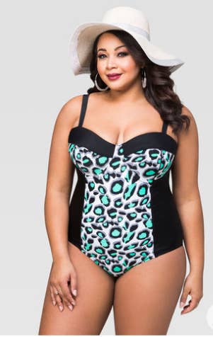 Plus Size Grecian Skater Ruched One Piece Swimdress in Iridescent