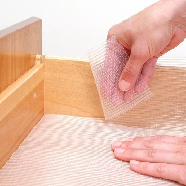 Then consider lining your drawers and cabinets with non-adhesive liners to make them easy to clean in the future.