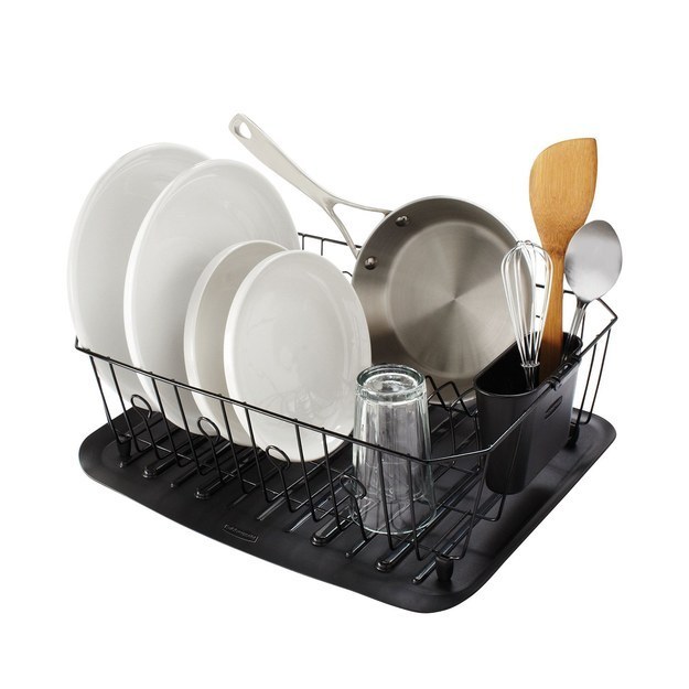 Wash any dishes that are in your sink (or load them in the dishwasher and run it), then dry them and put them away.