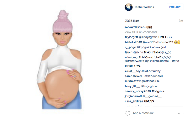 Hello, world! Earlier Friday Rob Kardashian, sole Kardashian brother, uploaded this picture to Instagram that seems to indicate his fiancée Blac Chyna has a Kardashian bun in her oven: