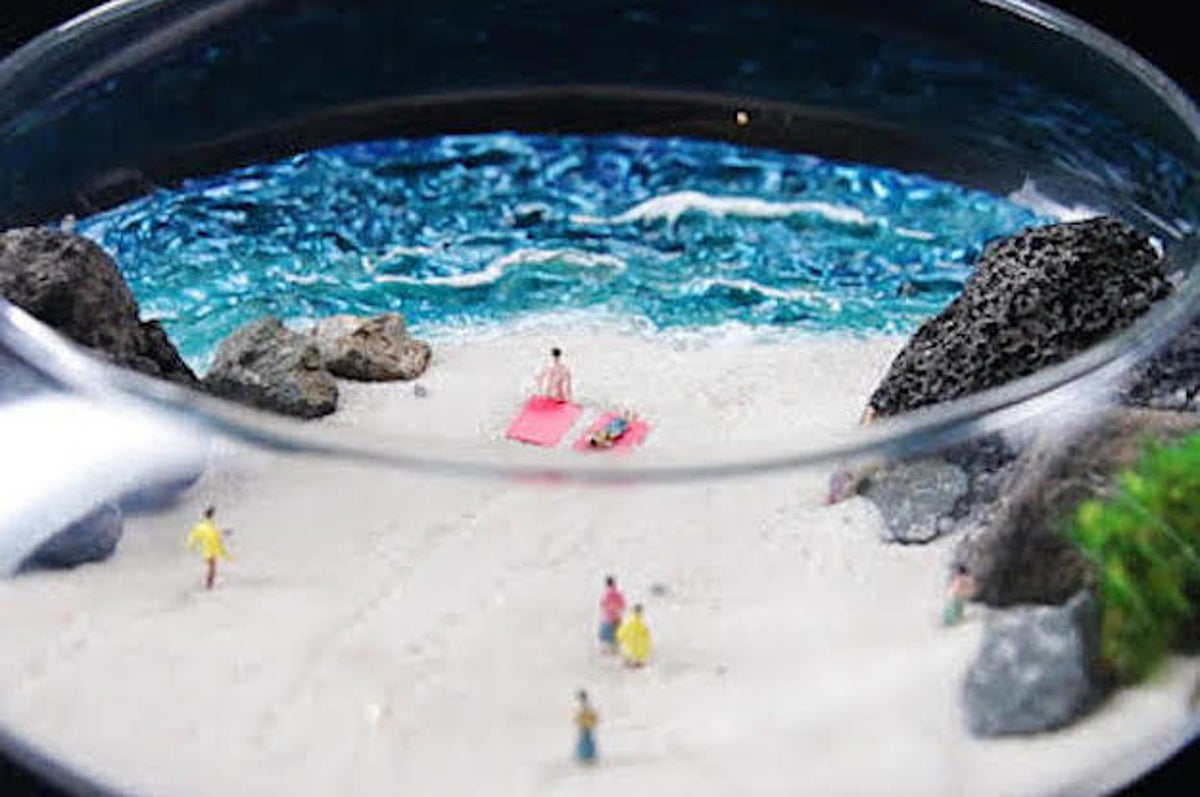 A beach-themed terrarium table i made out of hypertufa stone :  r/somethingimade