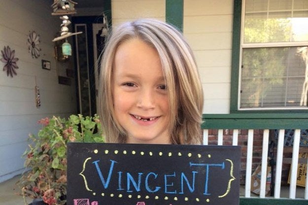 This is Vinny Desautels, a 7-year-old boy who had been growing his hair out for two years to donate to children with cancer.