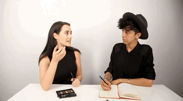 On an average "I'm putting in effort" day, Gyan's makeup routine involves primer, foundation, concealer, bronzer, highlighter, eyeliner, mascara, eyeshadow, brow wax, brow powder, brow gel, and some kind of lip balm or lipstick.