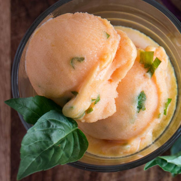 Blushing Apricot and Fresh Thai Basil Sorbet