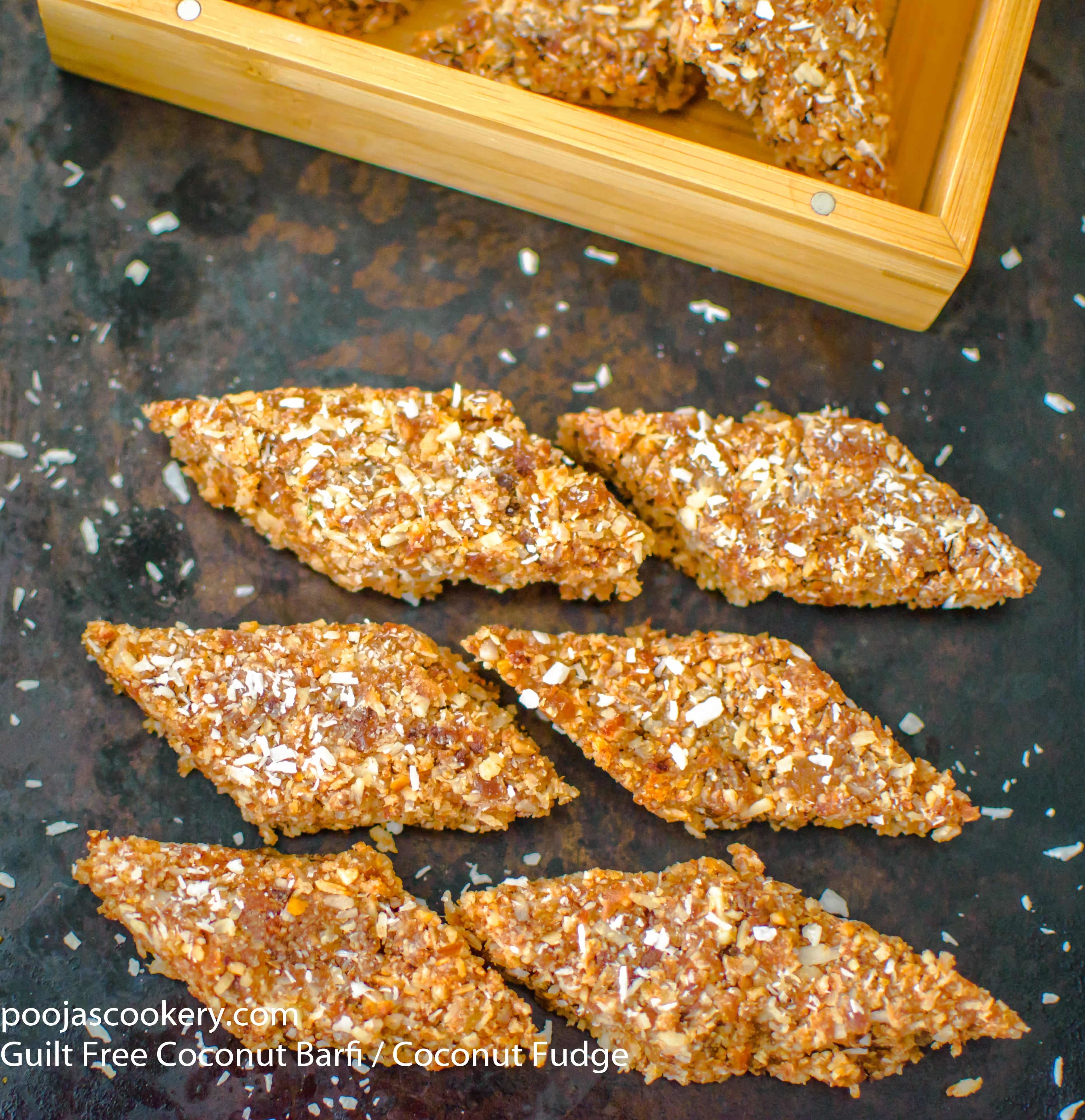Prepared without added sugar. Just plain crunchy coconut and dates.