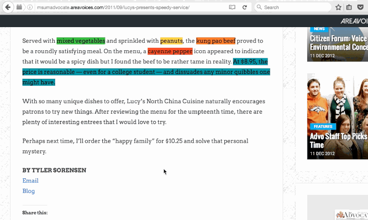 Treat the Internet like your textbook and highlight articles for future reference with the extensions below. The color-coding options make this particularly useful. And just like a marked-up textbook, this will net you exactly $0 from the campus bookstore.Chrome: Super Simple HighlighterFirefox: Wired-Marker