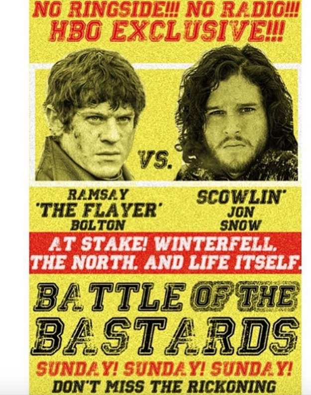 Sunday night is "Battle of the Bastards," aka the episode where Jon Snow and Ramsay Bolton go bastard-to-bastard.