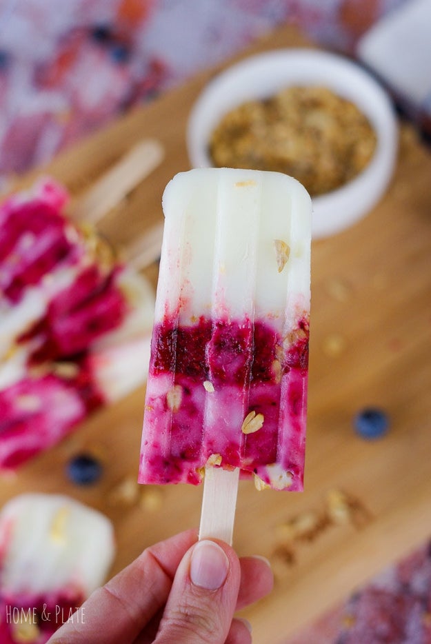 Raspberry & Blueberry Yogurt Granola Popsicles