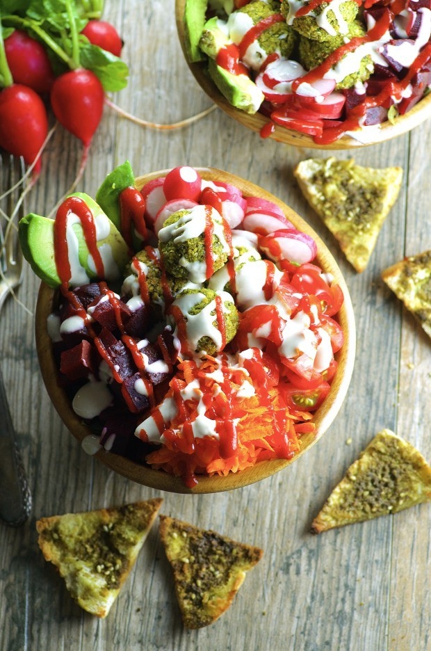Edible art. In a bowl. Topped with tahini and sriracha. Find the recipe HERE.