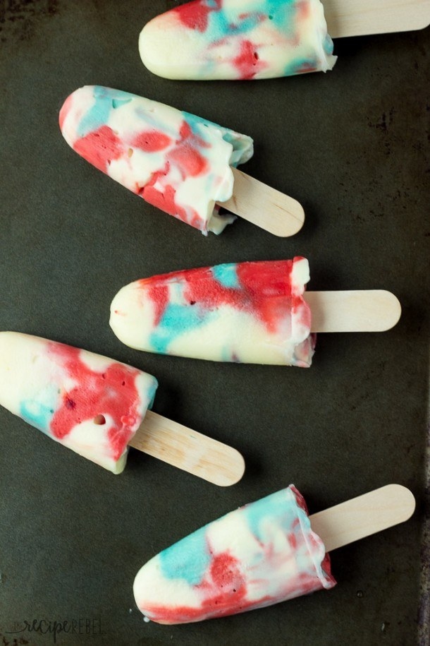 red, white, and blue popsicles