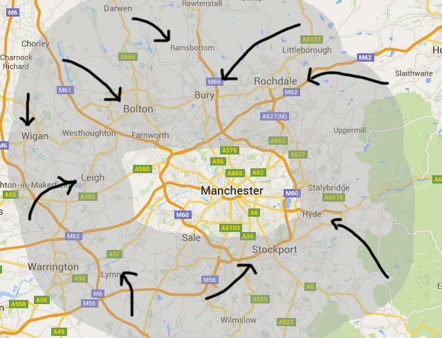 Bolton, Bury, Rochdale, Wigan, Rawtenstall, Leigh, Chorley, Warrington...they're all a literal grey area in most people's minds.