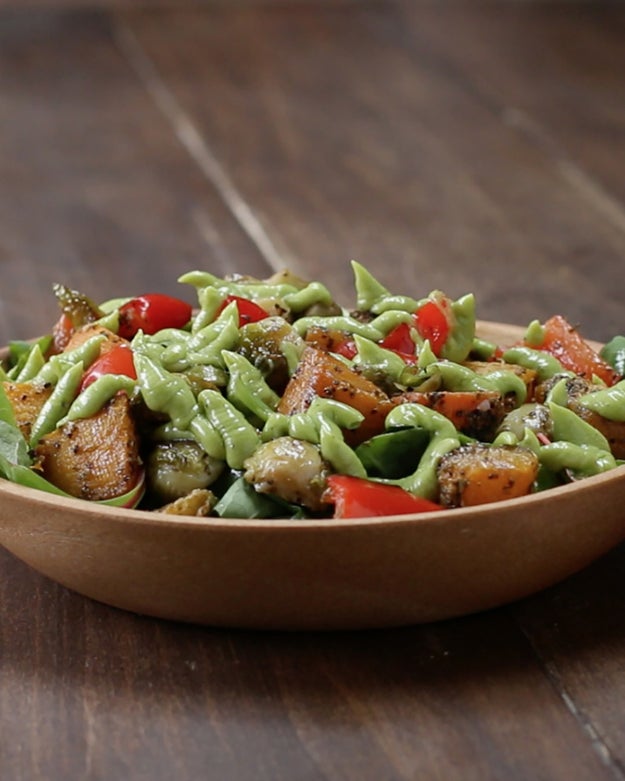 Roasted Veggie Salad With Avocado Dressing