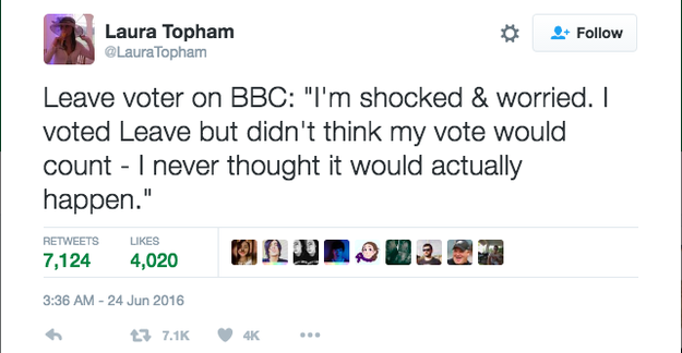 One voter confessed that not only did they not think their vote would result in the UK deciding to leave the EU – they're actually sort of worried about the future of the country.