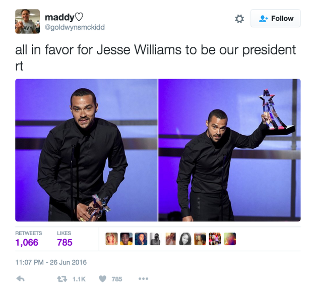 And every person on the internet had the same question: Why isn't Jesse Williams running for president?