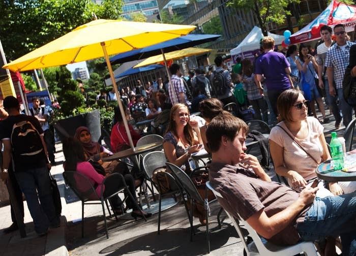 This is the heart of our campus! Gould Street is closed to car traffic, so year round it's a hub of activity - whether you're walking to class or enjoying the Ryerson Farmers Market!