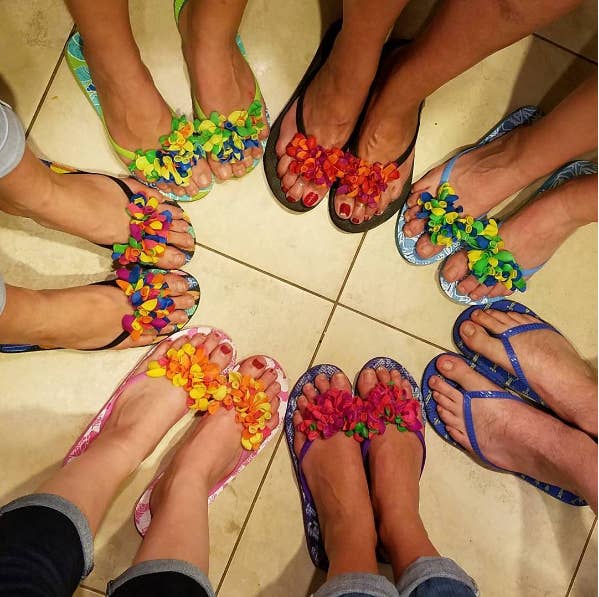 The sandals and balloons are dollar-store staples, of course.