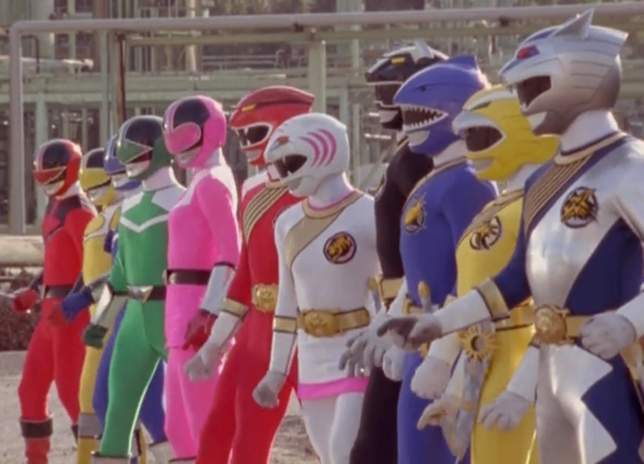 a group of power rangers in a line