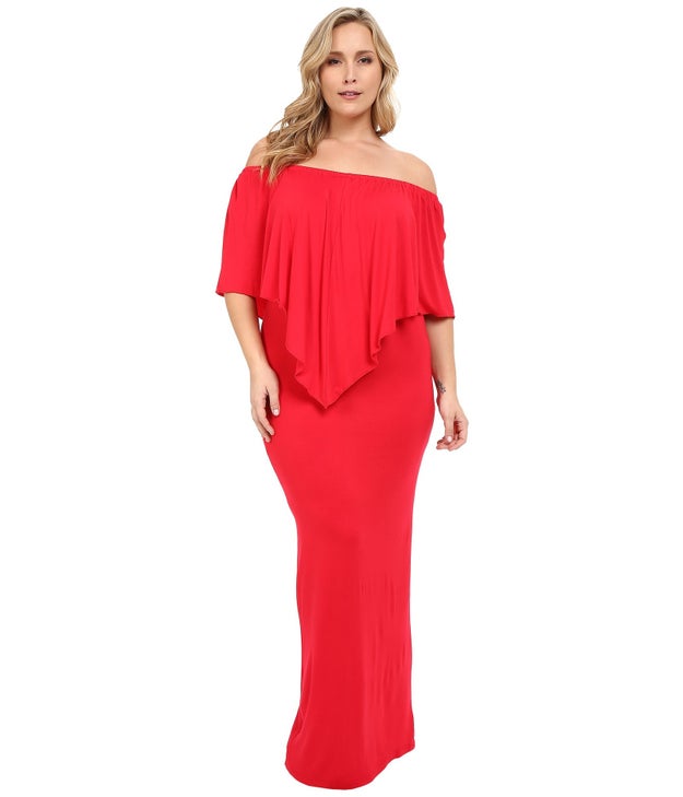 A floor-length dress that rocks the off-the-shoulder trend.