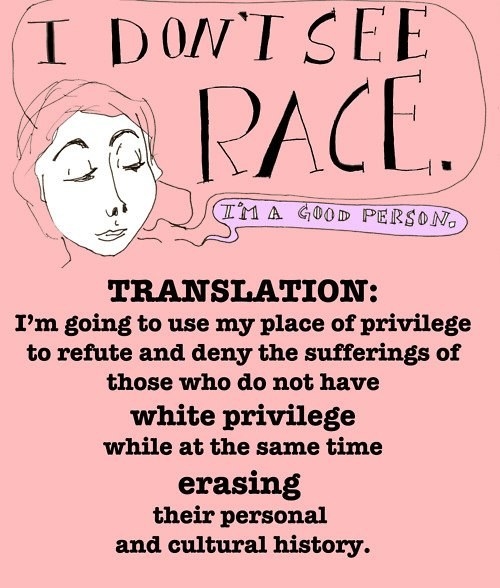 TRANSLATION: I'm going to use my place privilege to refute and deny the sufferings of those who do no have white privilege, while at the same time erasing their personal and cultural history.