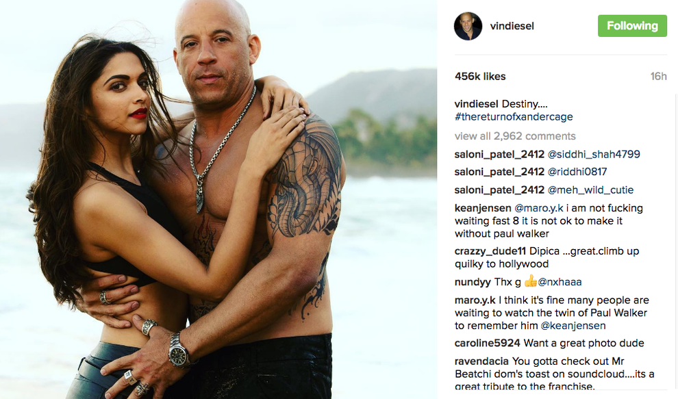 Deepika Padukone Sex Sex X - This Is Hands Down The Most Hilarious Comment On Deepika Padukone And Vin  Diesel's Instagram